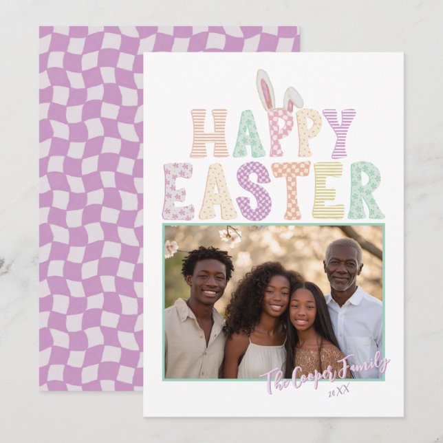 Tarjeta Festiva Happy Easter Bunny Ears Modern Typography Photo  (Anverso / Reverso)
