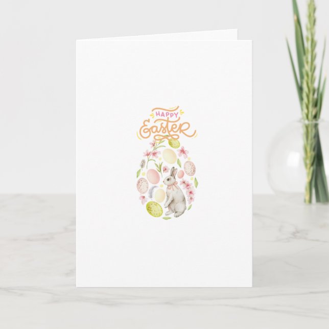 Tarjeta Festiva Happy Easter Bunny & Eggs (Anverso)