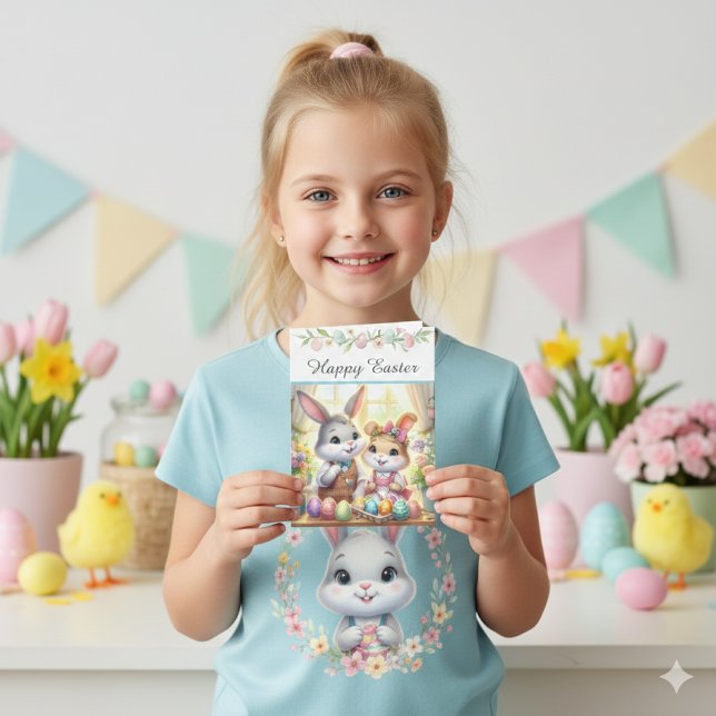 Tarjeta Festiva Happy Easter Bunny & Eggs Greeting  (Subido por el creador)