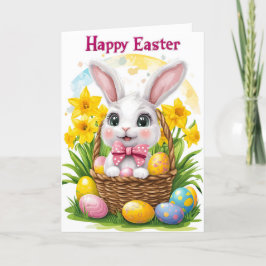 Tarjeta Festiva Happy Easter Bunny Floral Holiday Card