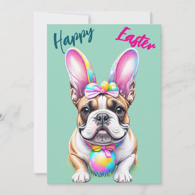 Tarjeta Festiva  Happy Easter Bunny French Bulldog (Anverso)