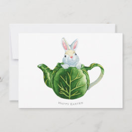 Tarjeta Festiva Happy Easter Bunny Lettuce Teapot