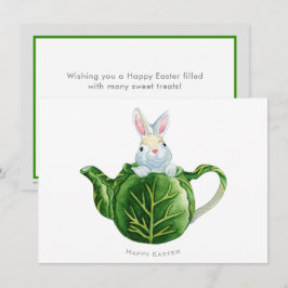 Tarjeta Festiva Happy Easter Bunny Lettuce Teapot