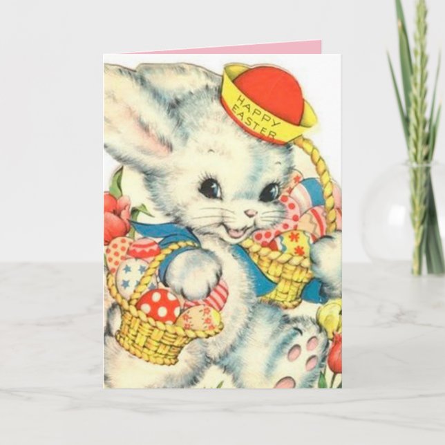 Tarjeta Festiva Happy Easter Bunny Vintage Nostalgic Card (Anverso)