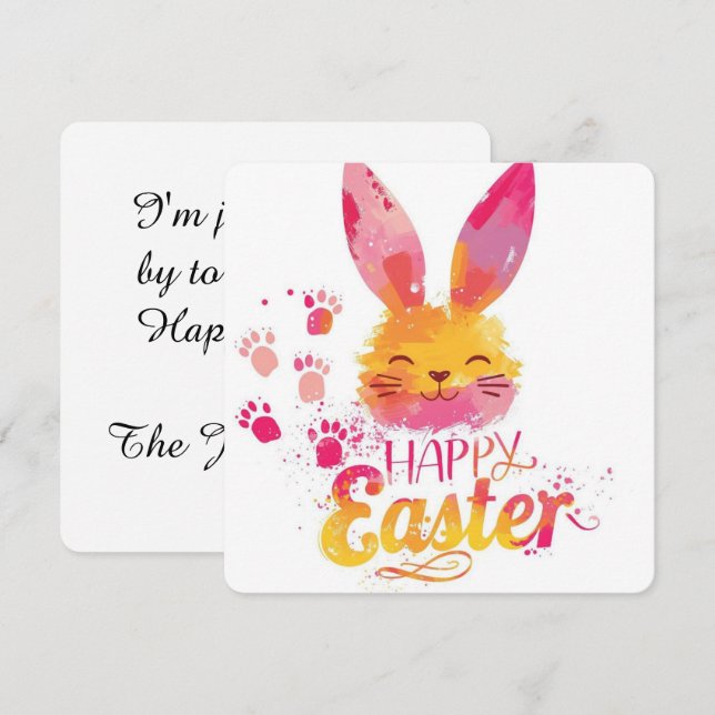 Tarjeta Festiva Happy Easter Colorful cute Bunny  (Anverso / Reverso)