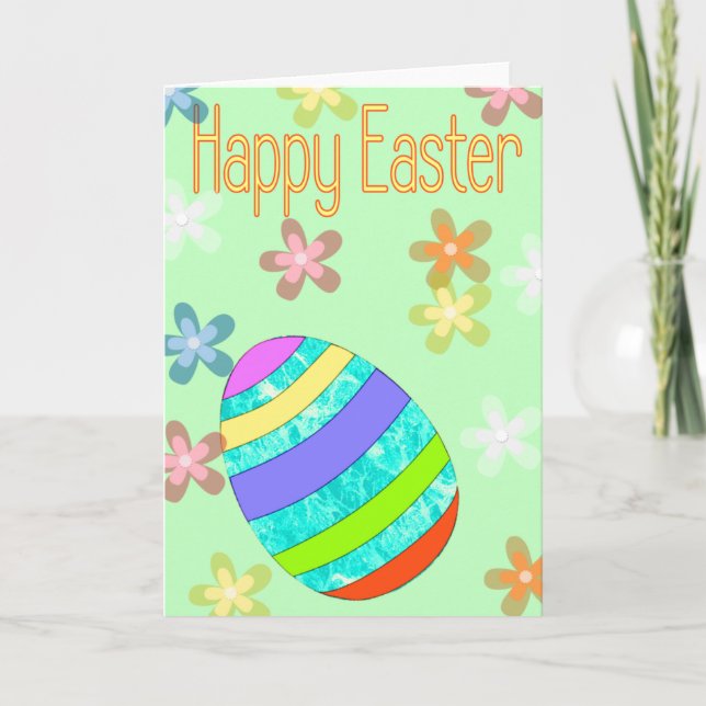 Tarjeta Festiva Happy Easter Colorful Egg and Flowers Card (Anverso)