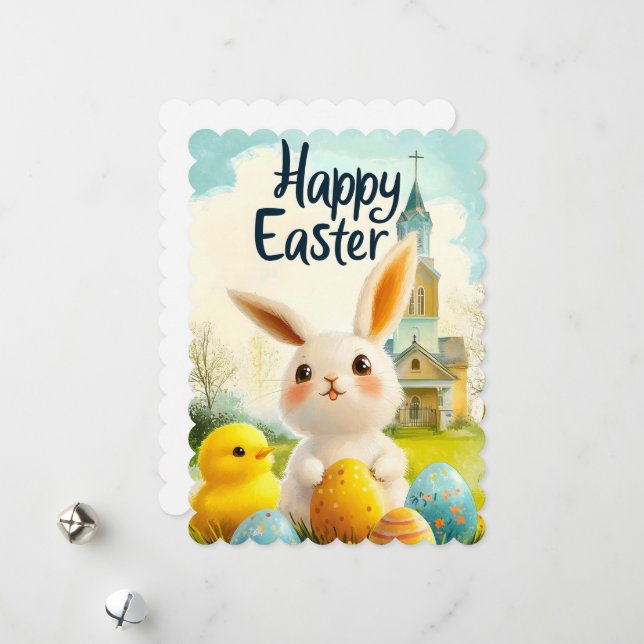 Tarjeta Festiva Happy Easter Cute Adorable (Anverso/Reverso In Situ)