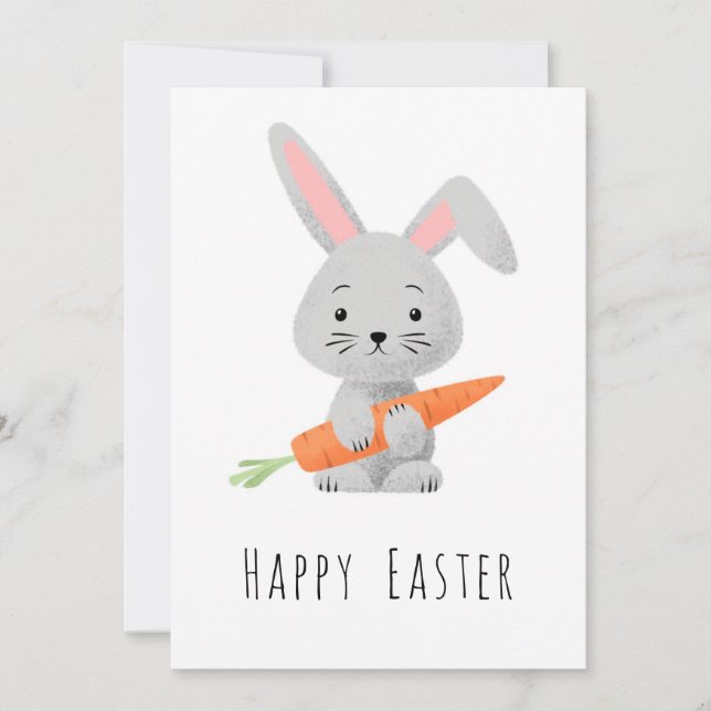 Tarjeta Festiva Happy Easter Cute Bunny Carrot Holiday Card (Anverso)