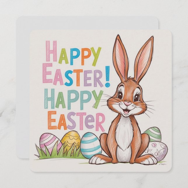 Tarjeta Festiva Happy Easter cute Bunny personalized (Anverso / Reverso)