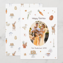 Happy Easter Cute Bunny Watercolor Family Photo