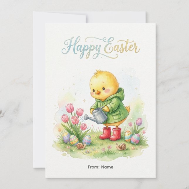 Tarjeta Festiva Happy Easter Cute Chick Spring (Anverso)
