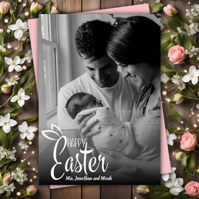 Tarjeta Festiva Happy Easter Decorated Script Overlay Photo (Happy Easter Decorative Script Overlay Photo Holiday Card)