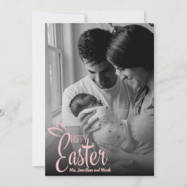 Tarjeta Festiva Happy Easter Decorative Pink Script Custom Photo