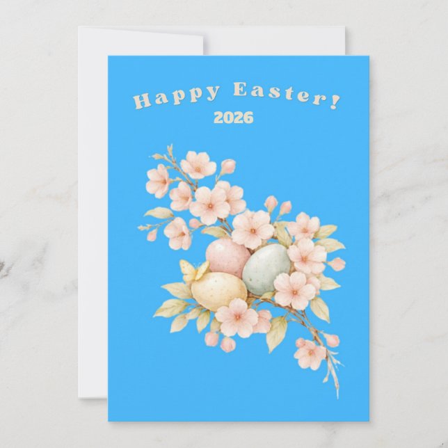 Tarjeta Festiva Happy Easter Elegant Floral Cherry Blossom Pastel  (Anverso)