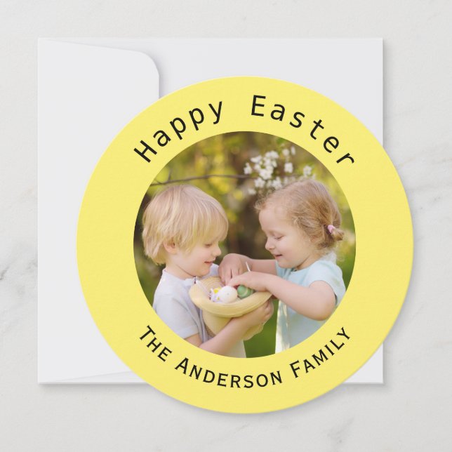 Tarjeta Festiva Happy Easter Family Photo Yellow (Anverso)