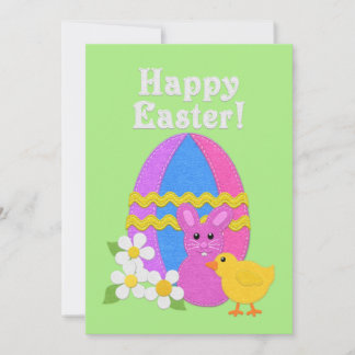 Tarjeta Festiva Happy Easter Felt Look Easter Egg Bunny Chick