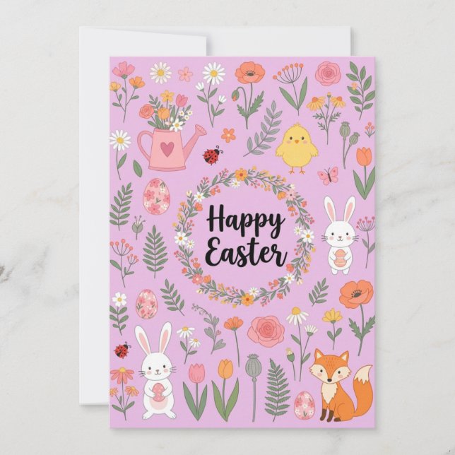 Tarjeta Festiva Happy Easter Floral Card  (Anverso)