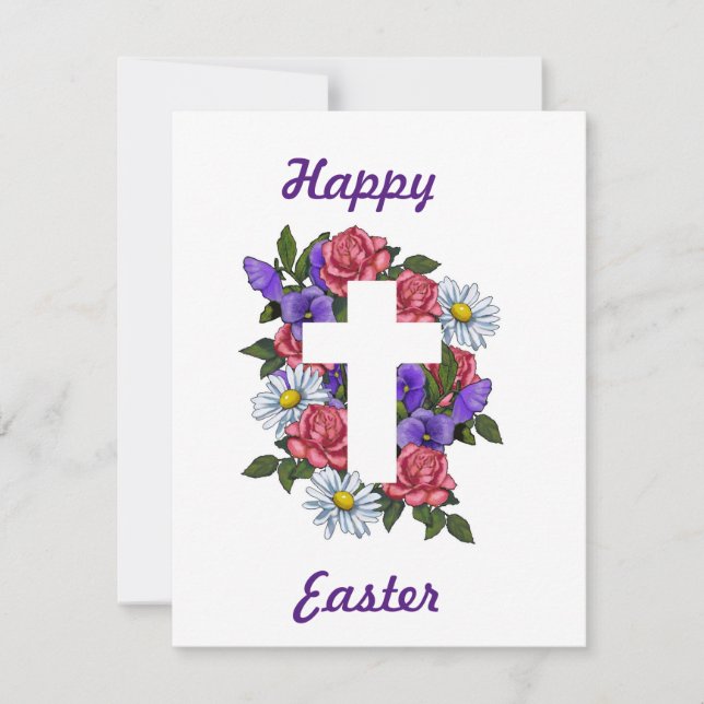 Tarjeta Festiva Happy Easter Floral Cross Card (Anverso)