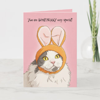 Tarjeta Festiva Happy Easter For Anyone Cute Cat in Bunny Ears