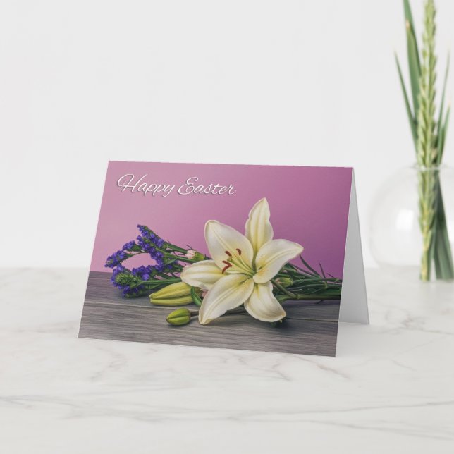 Tarjeta Festiva Happy Easter For Anyone Lily Flowers Painting (Anverso)