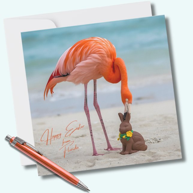 Tarjeta Festiva Happy Easter from Florida Flamingo on Beach (Subido por el creador)