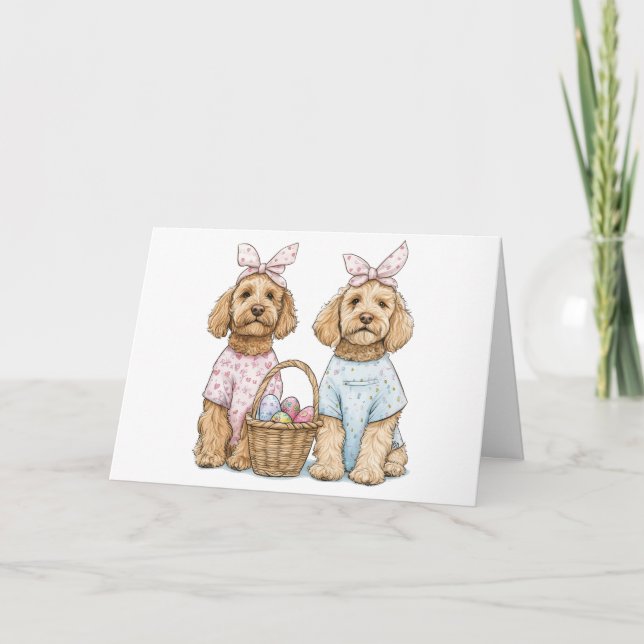 Tarjeta Festiva Happy Easter Goldendoodle Dogs (Anverso)