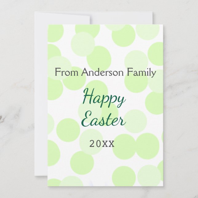 Tarjeta Festiva Happy Easter gray green polka dots family name (Anverso)