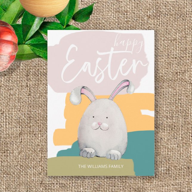 Tarjeta Festiva Happy Easter Happy Bunny Watercolor Holiday Card (Subido por el creador)