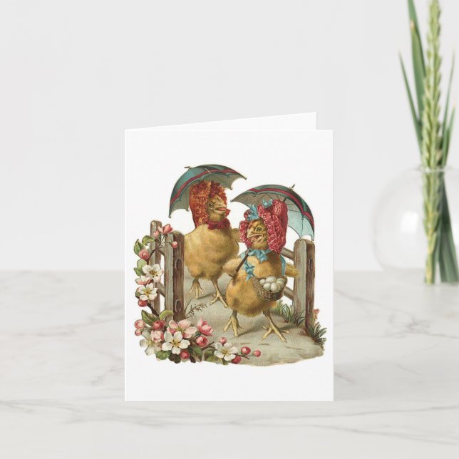 Tarjeta Festiva Happy Easter Hens Vintage (Anverso)