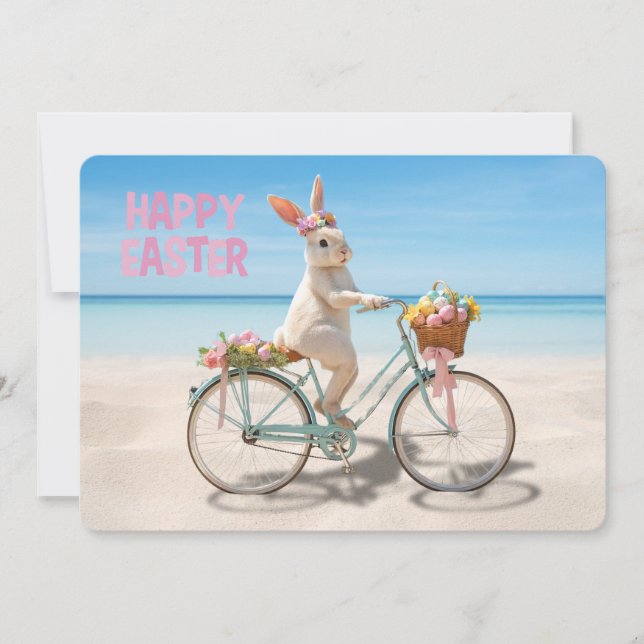 Tarjeta Festiva Happy Easter Hilton Head Island Bicycle on Beach (Anverso)