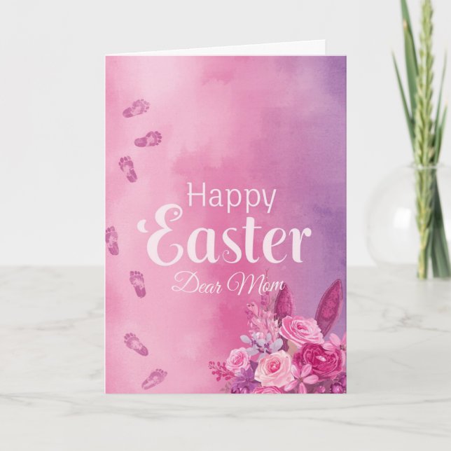 Tarjeta Festiva Happy Easter Mom , Personalized Easter Baby prints (Anverso)
