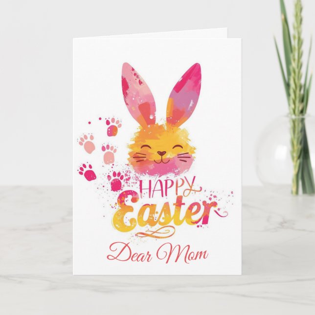Tarjeta Festiva Happy Easter Mom , Personalized Easter funnyBunny (Anverso)