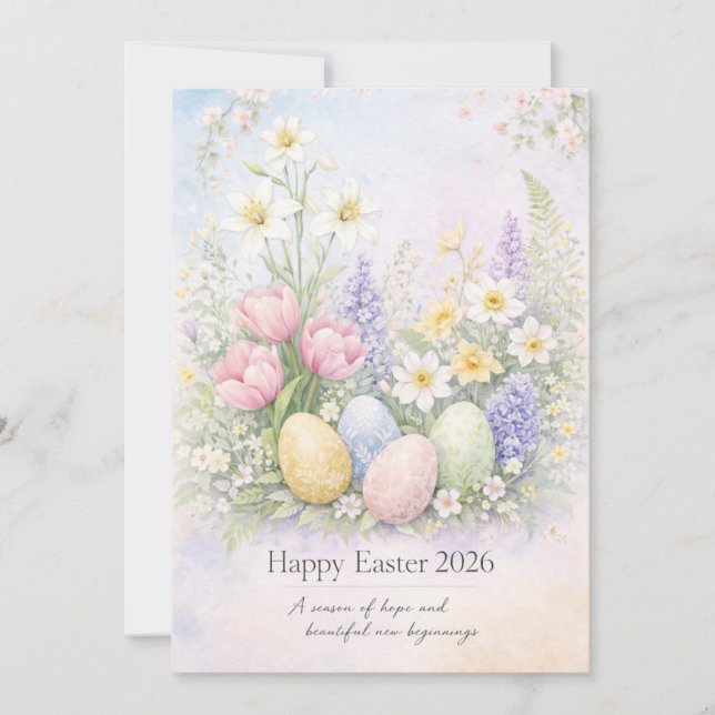 Tarjeta Festiva Happy Easter Pastel Floral Card Spring Botanical  (Anverso)