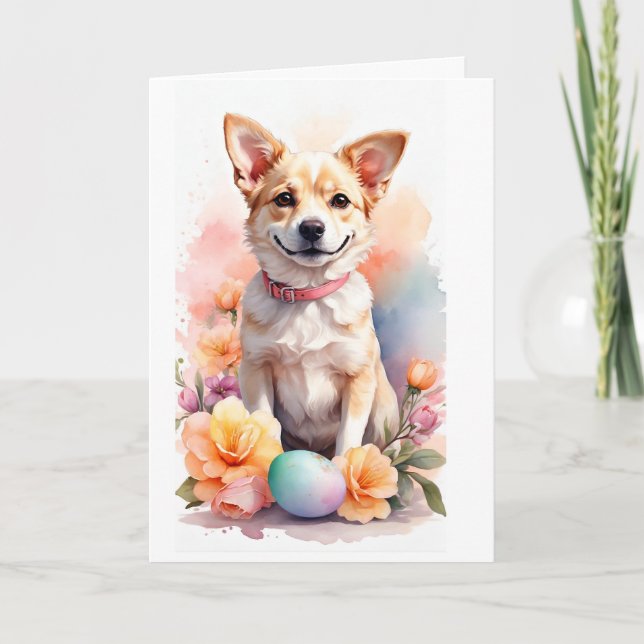 Tarjeta Festiva Happy Easter puppy (Anverso)