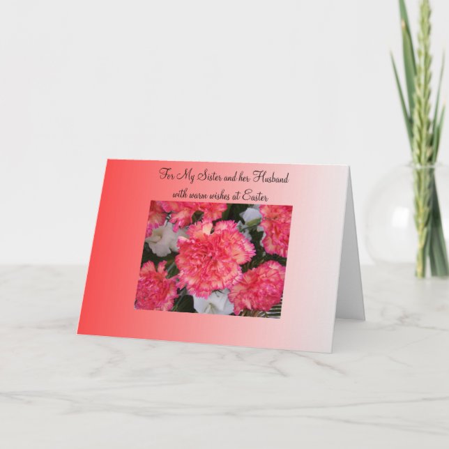 Tarjeta Festiva Happy Easter Sister And Husband Card - Carnations (Anverso)