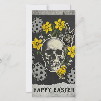 Tarjeta Festiva Happy Easter Skull Card With Daffodils, Rabbit