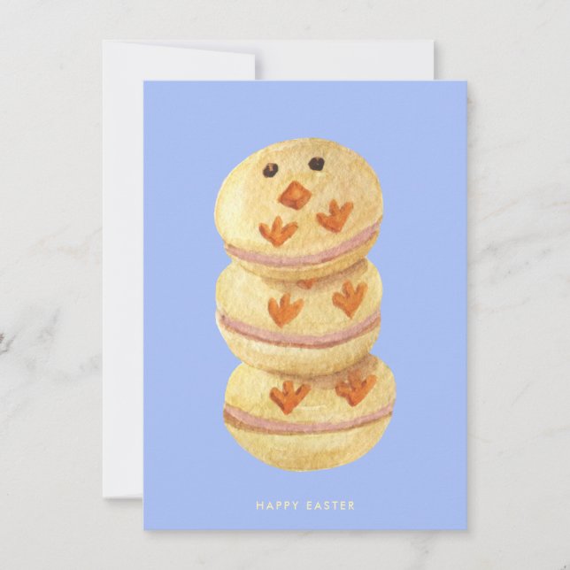 Tarjeta Festiva Happy Easter Sweet Chick Macarons Holiday Card (Anverso)