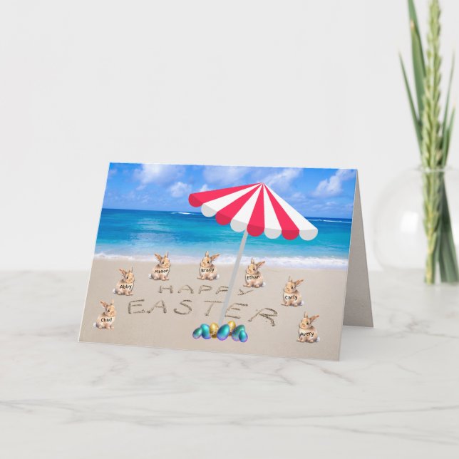 Tarjeta Festiva Happy Easter Tropical Beach Custom Name Bunny (Anverso)