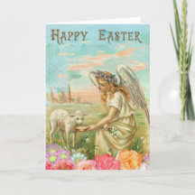 Happy Easter Typography Vintage Angel Lamb