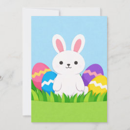 Tarjeta Festiva Happy Easter White Bunny Easter Eggs Blue Sky