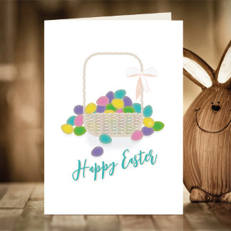 Tarjeta Festiva Happy Easter Wicker Basket &  Pastel Eggs Spring