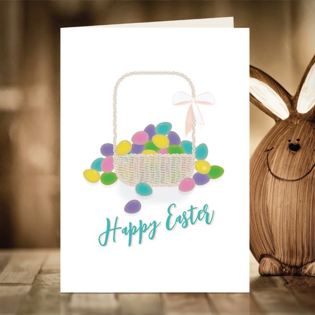 Tarjeta Festiva Happy Easter Wicker Basket &  Pastel Eggs Spring (Subido por el creador)