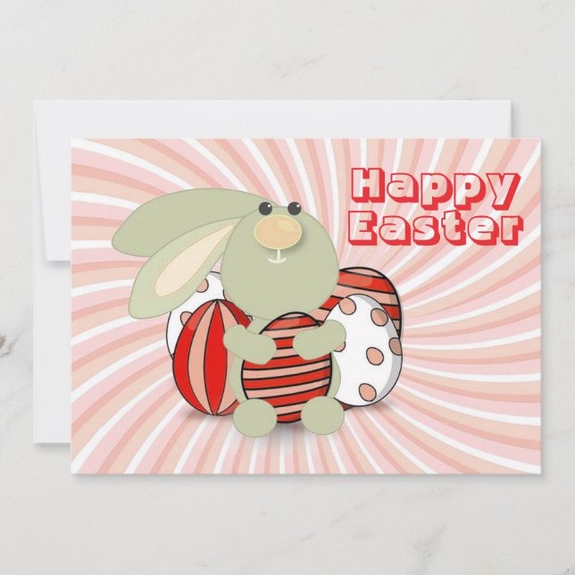 Tarjeta Festiva Happy Easter with bunny and eggs (Anverso)