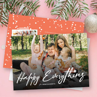 Tarjeta Festiva Happy Everything White Casual Script Simple Photo