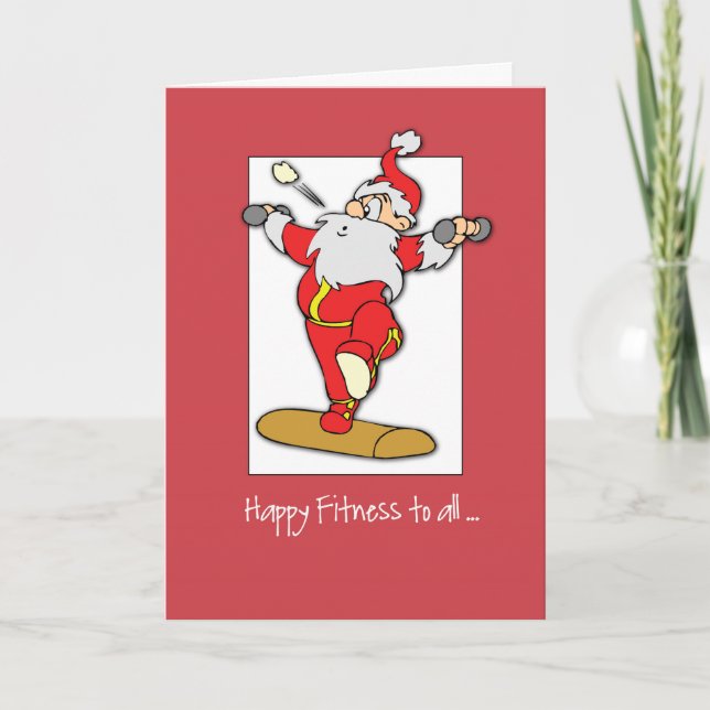 Tarjeta Festiva Happy Fitness Exercise Christmas with Santa (Anverso)