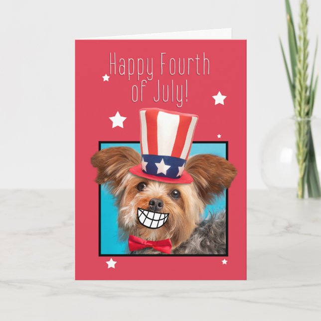 Tarjeta Festiva Happy Fourth July Smiling Yorkie Dog Humor (Anverso)