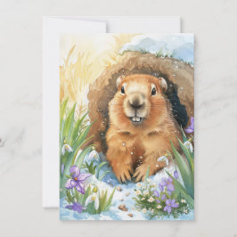 Tarjeta Festiva Happy Groundhog Day Cute Colorful Woodchuck 