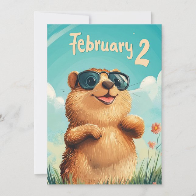 Tarjeta Festiva Happy Groundhog Day Cute Watercolor Woodchuck  (Anverso)