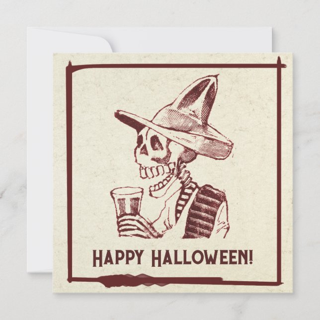 Tarjeta Festiva Happy Halloween Calavera Flat Holiday Card (Anverso)