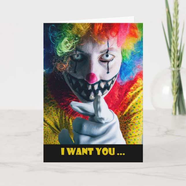 Tarjeta Festiva Happy Halloween For Anyone Creepy Evil Clown  (Anverso)